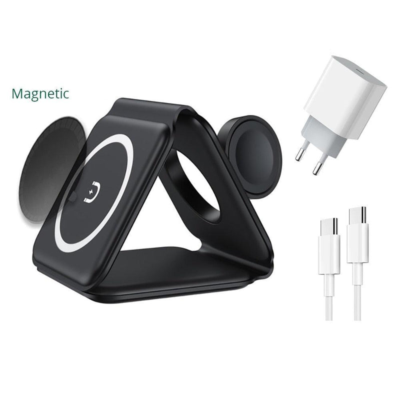 Carregador Magnético 3 em 1 Portátil Para iPhone, Apple Watch e Airpods - Smart Pear